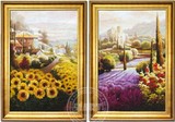 瑞堂 现代简欧客厅装饰画 有框画 风景油画手绘 向日葵双联画029
