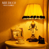 现代欧式简约布艺水晶灯创意时尚桌灯温馨卧室婚房床头暖光台灯