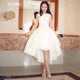 2016春季新款韩版前短后长婚纱礼服宴会晚装中长裙公主修身显瘦