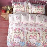 缦色 可爱粉色卡通床上用品 Kitty全棉床单 kt猫公主纯棉四件套