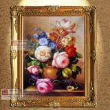 欧式油画纯手绘正品美画古典牡丹花卉装饰画客厅玄关竖版单幅挂画