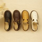 新真皮日系复古激光雕刻包头低跟鞋日本文艺范森系单鞋罗马风女鞋