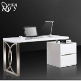 简约现代家用不锈钢脚白色钢琴烤漆书房写字台电脑桌办公书桌组装