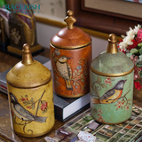 芮诗凯诗 美式田园花鸟陶瓷家居收纳储物罐复古装饰摆件三色特价