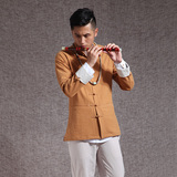 中国风民族复古棉麻秋装 男士唐装中式上衣 立领盘扣亚麻长袖外套