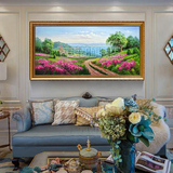 简约欧式风景油画手绘客厅横幅山水画田园餐厅玄关走廊卧室壁画
