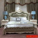 橡木美式真皮床欧式古典实木雕花白色2米床别墅美式家具B8819C