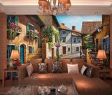 热销3D欧式壁纸电视背景墙纸卧室沙发壁画欧洲小镇风景油画背景墙