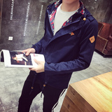 2016青少年男装连帽夹克男 日系韩版修身潮流外套 高中生春装衣服