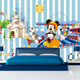 迪士尼卡通墙纸 米奇蓝色条纹地中海卧室壁纸 儿童房满铺大型壁画