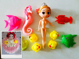 泡泡浴芭比迷糊娃娃裸娃蛋糕烘焙小黄鸭子洗澡玩具宝宝捏叫鸭子