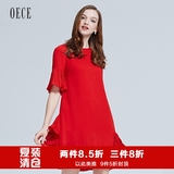 Oece2016夏装新款雪纺连衣裙女装 复古喇叭袖不规则裙女162KS120