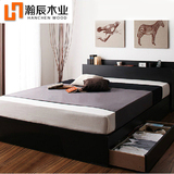 简约现代板式床双人床储物床多功能带抽屉1.51.8米床收纳床榻榻米