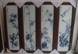 景德镇陶瓷瓷板画名家手绘青花梅兰竹菊瓷画四条屏挂屏中式客厅画
