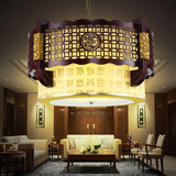 新中式吊灯客厅圆形木艺雕花羊皮灯古典酒店茶室大厅灯书房灯具