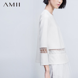 Amii[极简主义]2015秋装新品百搭圆领镂空花边大码卫衣女11541139