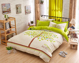 素雅全棉小清新果绿色树木被套三件套纯棉床单四件套单人床上用品