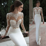 2015新款白色晚礼服 新娘结婚敬酒礼服长款长袖性感修身年会晚装
