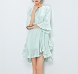 包邮16夏季新款韩国专柜品质宽松版两穿百褶大裙摆连衣裙高端女装