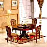 带转盘欧式餐桌实木餐桌圆形餐桌椅组合大圆桌1.2/1.3/1.5/1.8米
