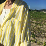 2016夏季女装韩版新款宽松中长款竖条纹口袋棉料防晒长袖衬衫女