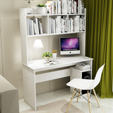 大型电脑桌带书架台式家用简约现代书桌书架一体写字桌子书柜白色