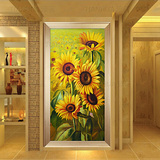 预售玄关装饰画竖版走廊客厅过道挂画现代简约花卉向日葵手绘油画