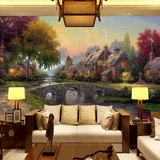 3D立体壁画客厅卧室电视背景墙欧式乡村森林夜景油画纸无缝壁纸