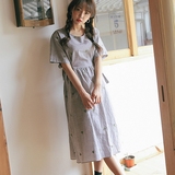 韩国正品代购stylenanda夏季新款甜美可爱仙人掌刺绣压褶连衣裙潮