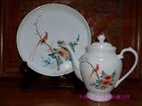 古玩 老瓷器 建国初期 五十年代粉彩花鸟茶具 茶壶和茶盘