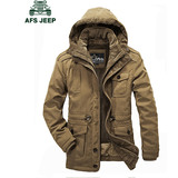 AFS JEEP冬季男式棉衣外套中长款军装棉服中年吉普加厚夹克爸爸装