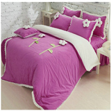 韩版保暖天鹅绒公主四件套韩式床品床罩式纯色珊瑚绒被套床上用品