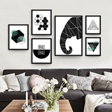 现代简约北欧装饰画客厅卧室创意组合照片墙壁画抽象几何黑白挂画