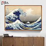 良木浮世绘客厅装饰画日式餐厅挂画现代简约三联画神奈川冲浪壁画