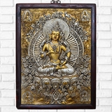 西藏仿古唐卡金刚小萨朵释 迦摩尼佛像立体浮雕玄关竖版中式挂画