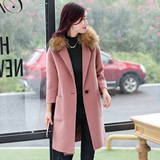 2015冬季新款韩版毛领毛呢外套女中长款韩范修身加厚羊绒大衣