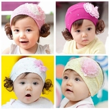 韩版宝宝假发帽子夏季0-12个月婴儿空顶帽韩版公主可爱凉帽假发带