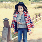 2016韩国童装冬装儿童加厚夹棉外套女童羊毛千个鸟大衣棉衣亲子装