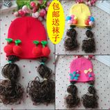 韩版 秋冬季男女童宝宝婴儿童套头帽子 保暖护耳加厚假发帽子