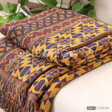 美式印第安民族风纯棉流苏线毯 粗织盖毯沙发毯子