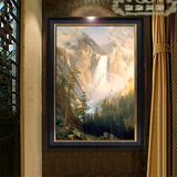 大山瀑布欧式风景山水油画玄关竖版装饰画手绘别墅客厅样板房挂画