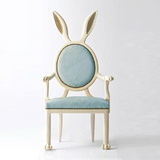 法式美式乡村实木雕花椅圆背椅兔耳朵扶手餐椅儿童小兔椅写字椅