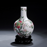 景德镇仿古陶瓷器 手绘粉彩寿桃天球花瓶 工艺品收藏家具客厅摆件