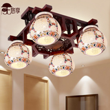 中式陶瓷灯具卧室餐厅吸顶灯具实木房间灯方形客厅顶灯青花瓷灯饰