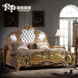 菲帕家居欧式豪华古典家具双人大床奢华实木床现代定制别墅贴金色