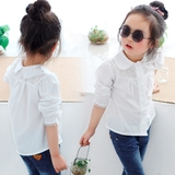 韩版女童春装2016儿童女宝宝白衬衫娃娃领纯棉长袖小女孩打底衬衣
