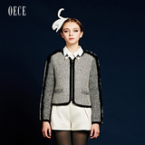 【两件299元】OECE冬装新款女装 复古撞色皮草毛呢外套短外