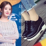 赵丽颖同款女鞋韩版新款高中生初中学生系带厚底鞋松糕鞋坡跟单鞋