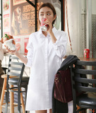 15秋冬cherrykoko新款代购文艺复古百搭纯棉白色中长款款女衬衫