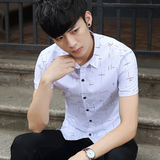 男生衬衫韩版短袖学生修身碎花寸衣半截袖青年个性夏天衣服潮帅气